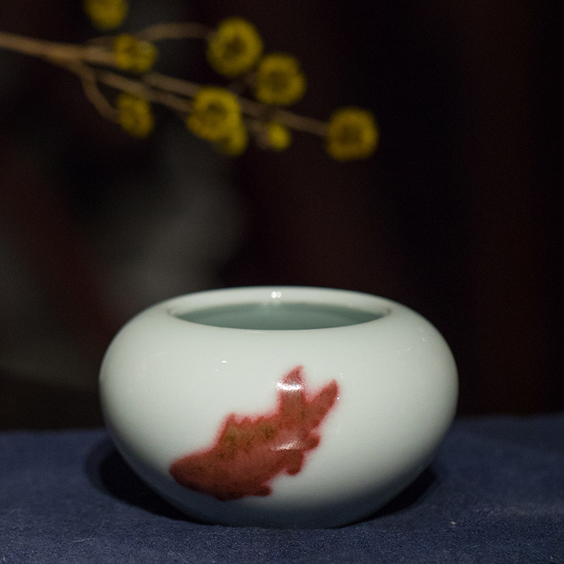 清代 釉里红鱼纹水盂老物件收藏品文玩古董瓷器文房雅器水洗摆件