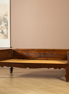 清早期黄花梨二龙戏珠罗汉床