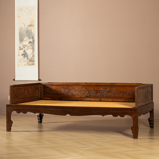 清早期 黄花梨二龙戏珠三围屏罗汉床明清古典家具收藏海黄罗汉床