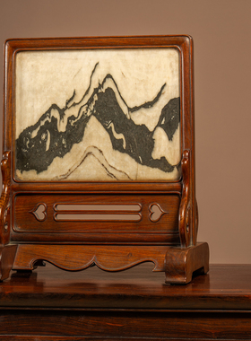 清代黄花梨海黄云石座屏风