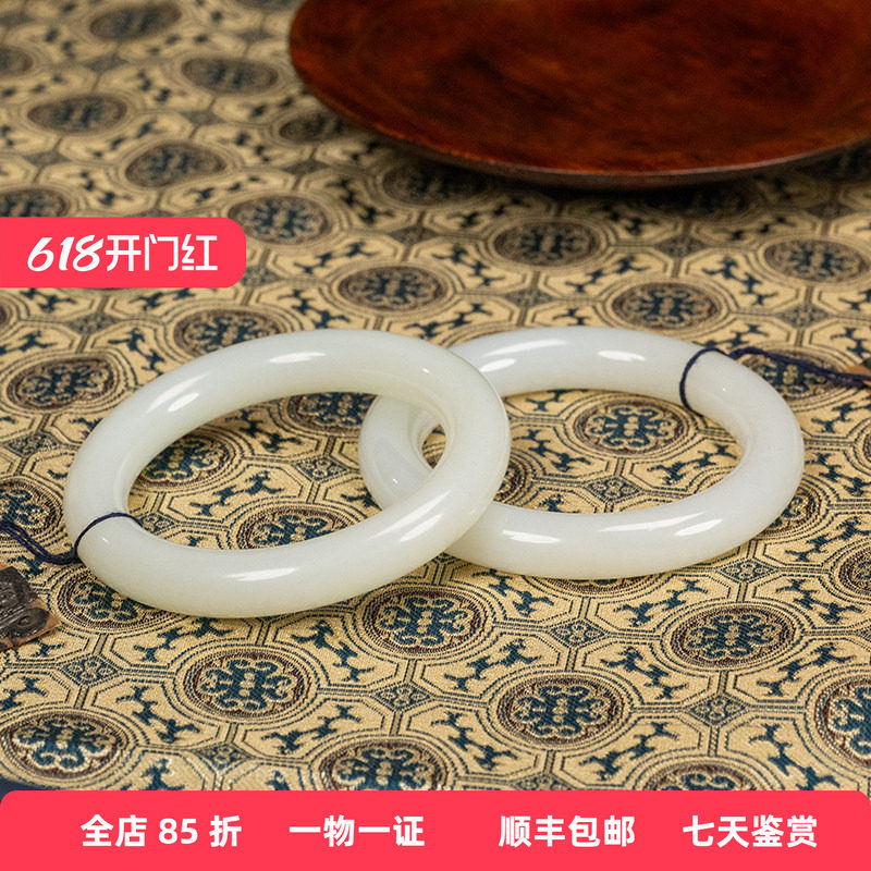 清代玉镯（一对）125g文玩古董玉器收藏圈口56mm和田玉籽料手镯