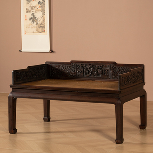 清中期 红木高浮雕人物故事三围屏禅椅古董家具大红酸枝宝座椅子