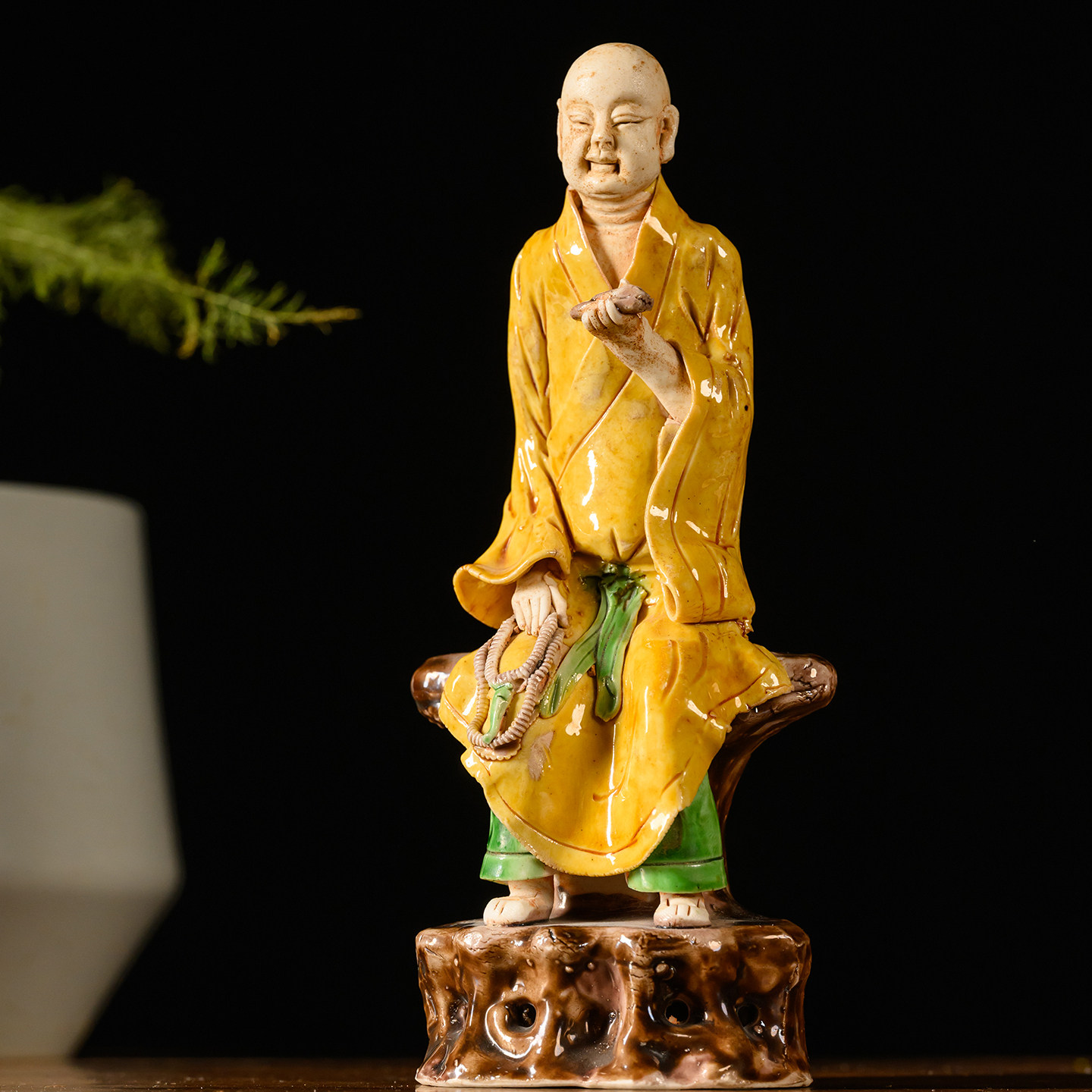 清代 素三彩罗汉人物像老物件古董收藏真品瓷器中式人物祝福摆件