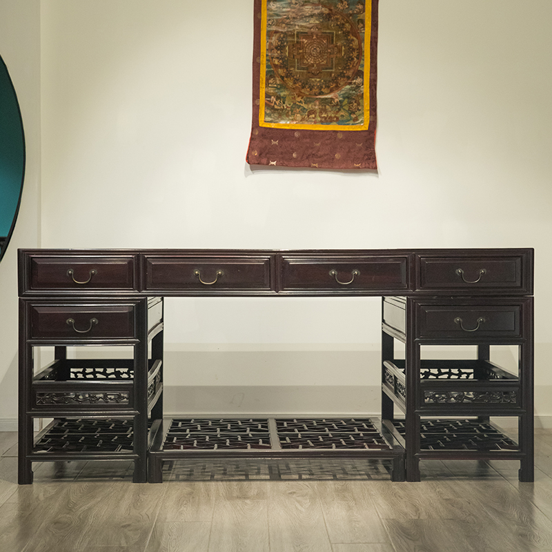 民国 红木镶云石写字台中式古典老家具古董收藏老红木实木写字台