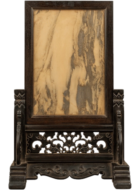 红木镶云石透雕花卉纹插屏