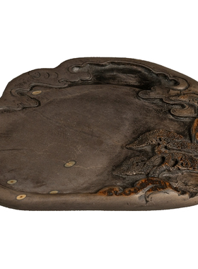 清代山水苍松带眼端砚