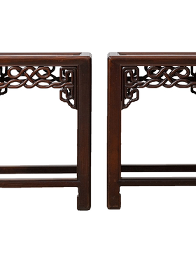 清代红木透雕绳纹方凳（一对）