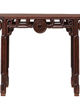 清代红木绳纹玉璧书卷式琴桌