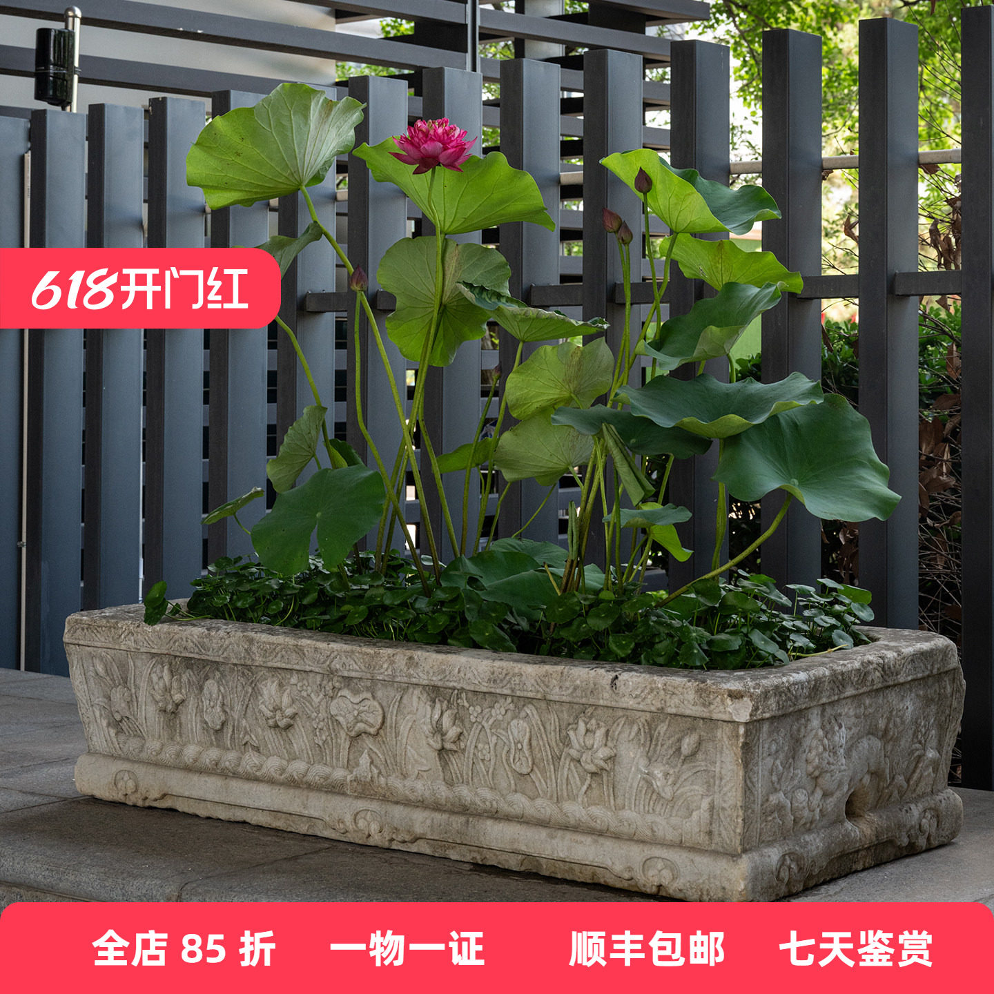 明代 汉白玉麒麟纹长方赏盆老物件文玩古董摆件收藏汉白玉雕花盆