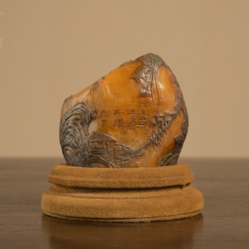 清代田黄石雕山水人物诗文印章老物件文玩古董收藏田黄石印章摆件