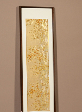 清代金竹图织锦挂屏中式古董摆件