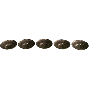 录登制钱币纹锡杯托成套(五客)回流老物件锡制杯托茶托摆件