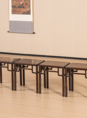 红木圆材方凳成堂（一堂四只）