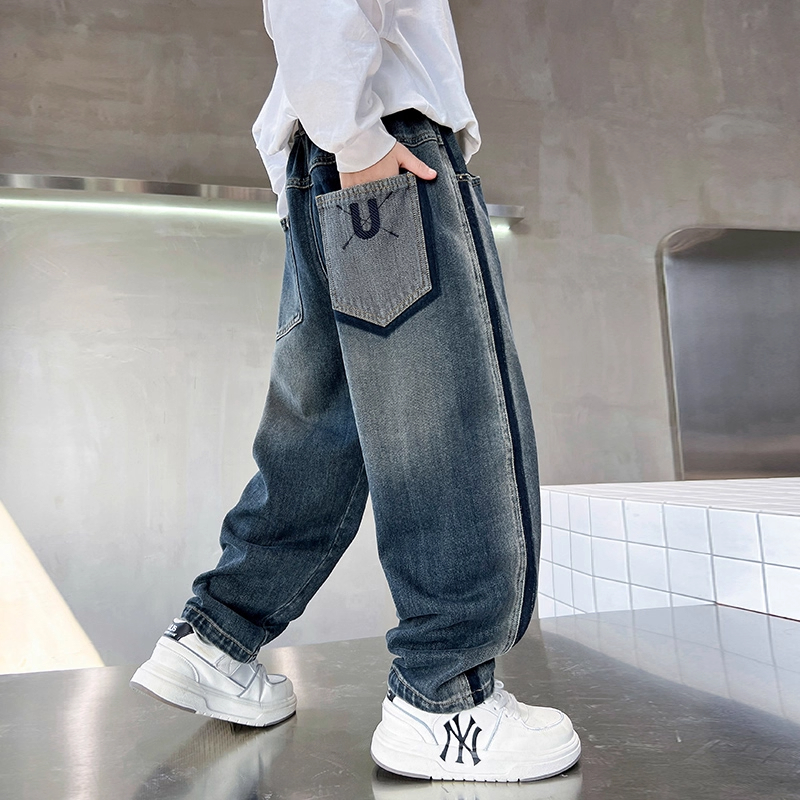 奥莱专柜男童牛仔裤秋冬直筒长裤