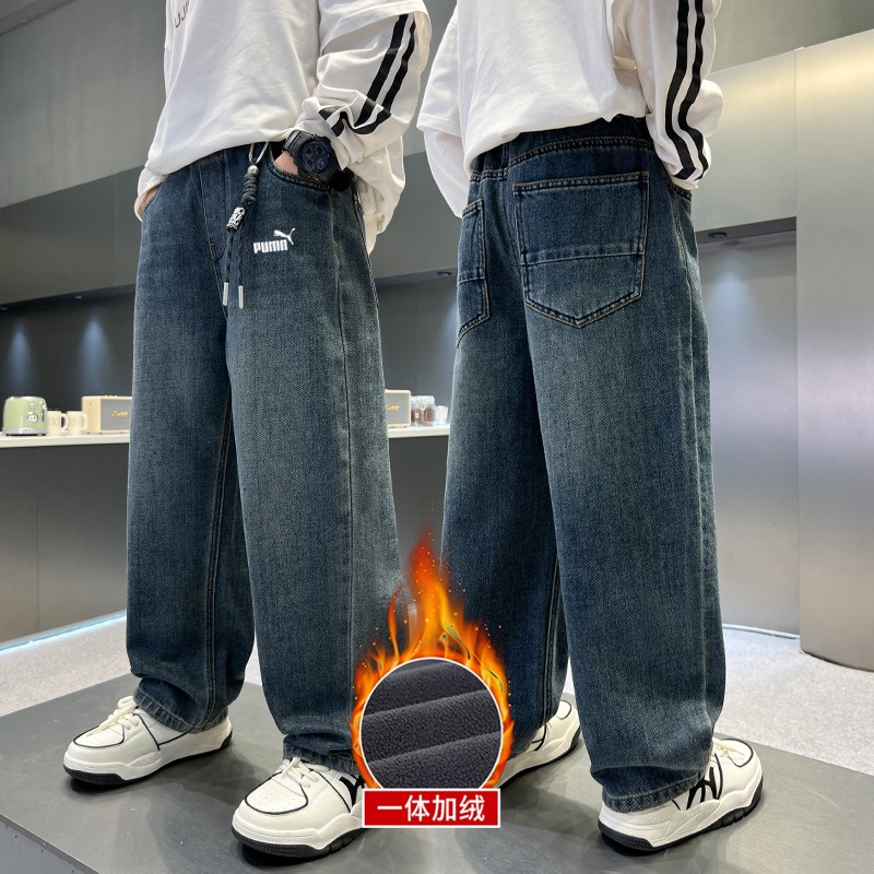 奥莱专柜男童裤子秋冬2025新款宽松中大童酷帅牛仔裤儿童装长裤潮