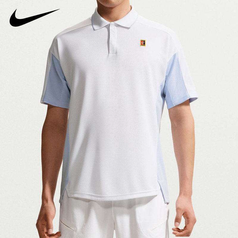 Nike耐克男士翻领网球POLO衫专业白蓝运动休闲上衣短袖透气网球服