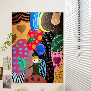 马蒂斯小众艺术抽象装饰客厅背景墙挂布多巴胺玄关过道布艺挂毯