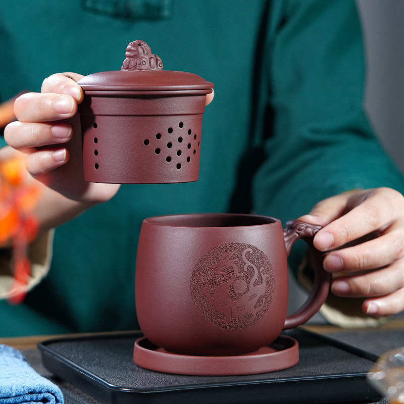 听壶居宜兴紫砂杯带过滤内胆大容量茶杯带盖男士家用泡茶杯礼品杯