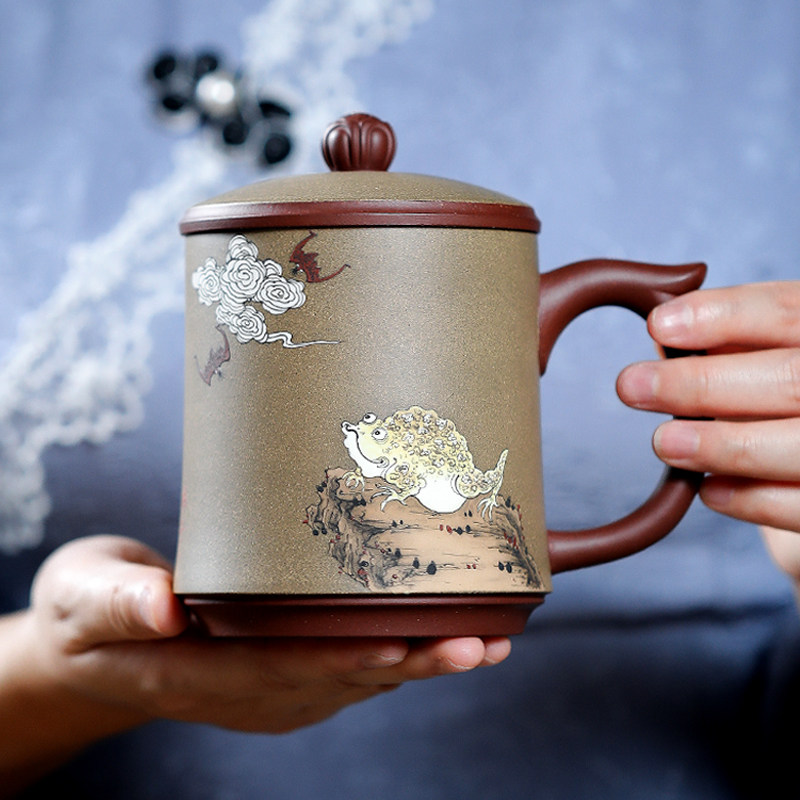 【金蟾纳福】宜兴紫砂杯带盖泡茶杯男士高档茶具茶杯家用办公杯子