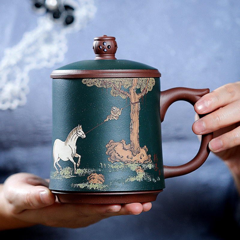 【马上封侯】宜兴紫砂杯纯全手工带盖办公杯泡茶杯礼品杯高端杯子