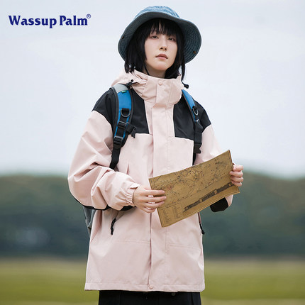 WASSUP PALM冲锋衣女冬季三合一防风防水小个子夹克情侣登山外套