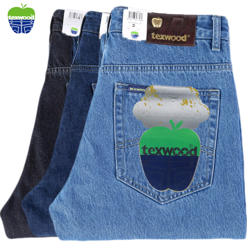 高端美国苹果牛仔裤男款正品牌宽松直筒高腰中年秋冬季棉弹力裤子