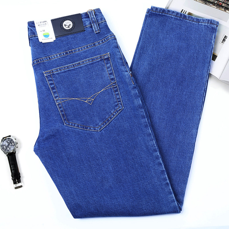 经典苹果牛仔裤男款宽松直筒高腰弹力春秋款男士品牌牛仔长裤子
