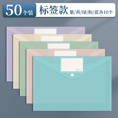 高颜值莫兰迪色a4文件袋加厚带标签款科目分类袋学生用试卷收纳袋作业袋办公用品资料袋塑料档案袋透明按扣袋