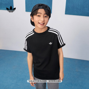 男大童纯棉日常休闲圆领运动短袖 adidas阿迪达斯三叶草 T恤新款