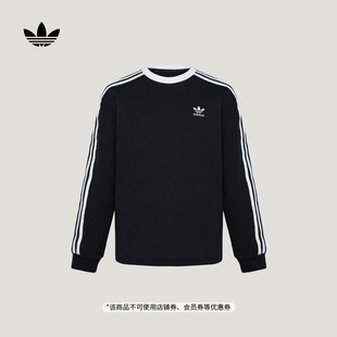 T恤新款 adidas阿迪达斯三叶草 三条纹复古风运动圆领长袖 男女大童