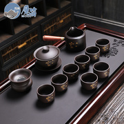 Gold engraved purple sand tea set Chinese kung fu tea set home reception tea art tools tea cover bowl tea set