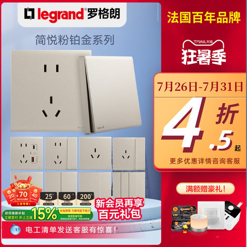 罗格朗简悦粉USB五孔86型暗装