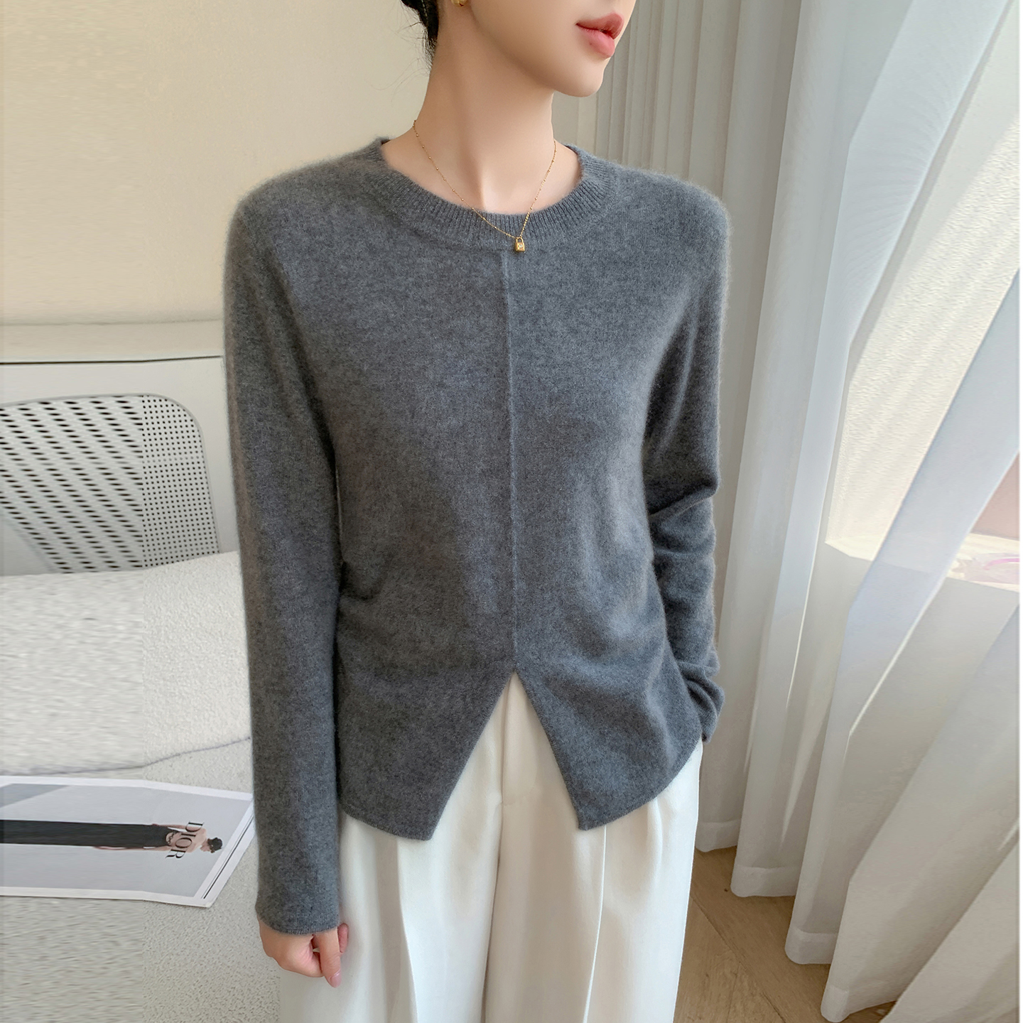 冬季新款山羊绒衫女士圆领纯色