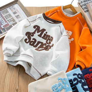 2026男女童春款不加绒毛巾绣双领卫衣潮酷舒适百搭休闲卫衣中大童