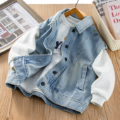 2026春潮酷男女童翻领纽扣儿童牛仔马甲中大童舒适百搭休闲运动