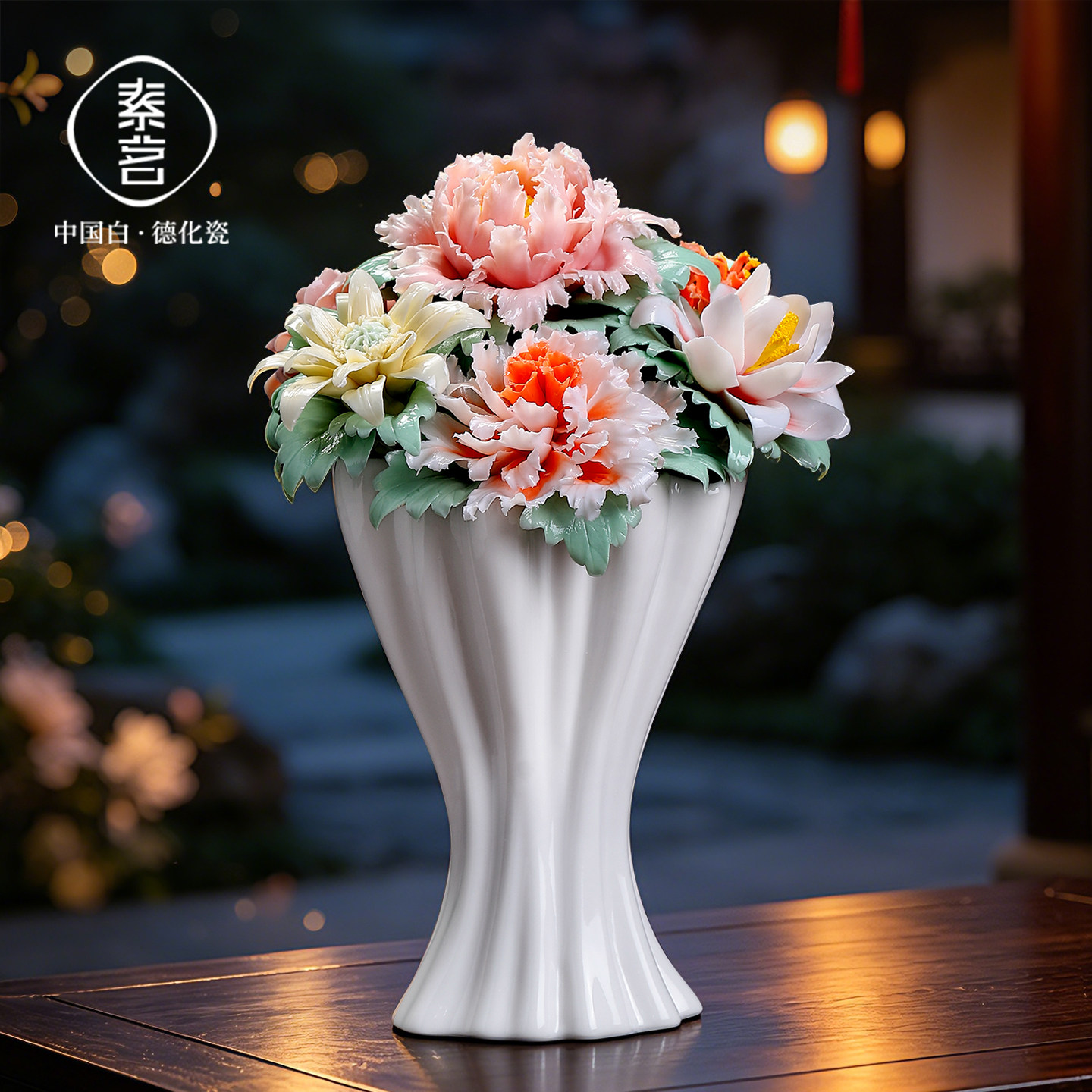 非遗手工陶瓷牡丹花束摆件家居客厅装饰品高级感乔迁开业纪念礼物