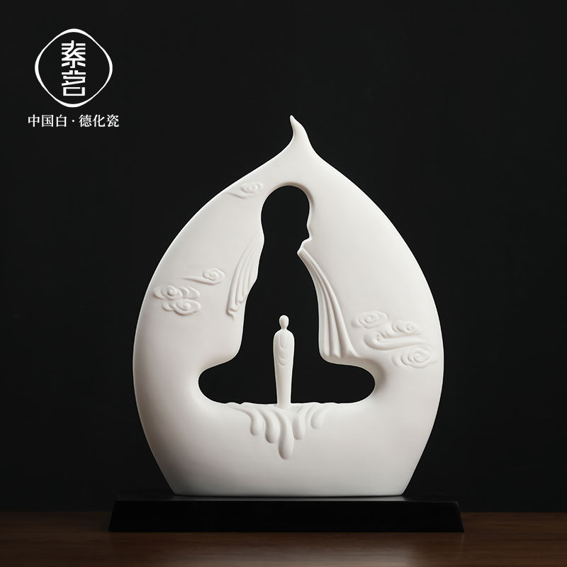 素茗中国白中式摆件陶瓷禅意雕塑艺术品创意工艺品装饰品云水禅心