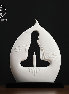 素茗中国白中式摆件陶瓷禅意雕塑艺术品创意工艺品装饰品云水禅心