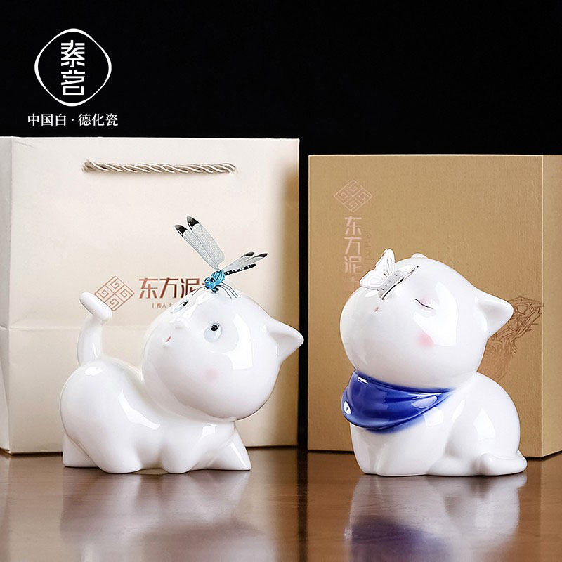 素茗陶瓷可爱小猫咪摆件