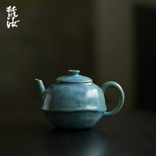 手工粗陶茶壶陶瓷功夫茶具官绿釉泡茶壶小茶水壶家用单个 梵汝日式