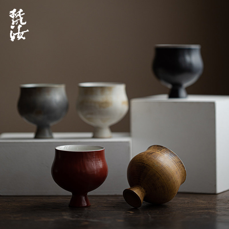 梵汝彷古粗陶茶杯品茗杯家用功夫茶杯高足主人杯泡茶杯个人专用杯