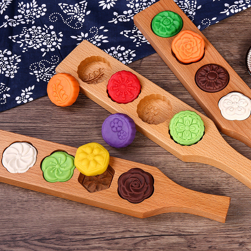 家用木质手压式月饼模具不粘做广式月饼南瓜饼模型卡通模子套装