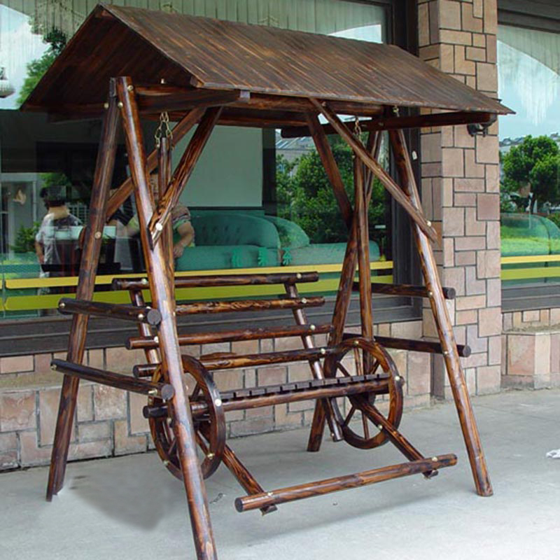 实木长廊木质防雨摇椅户外木椅别墅庭院汤荡秋千椅双人花园吊椅子