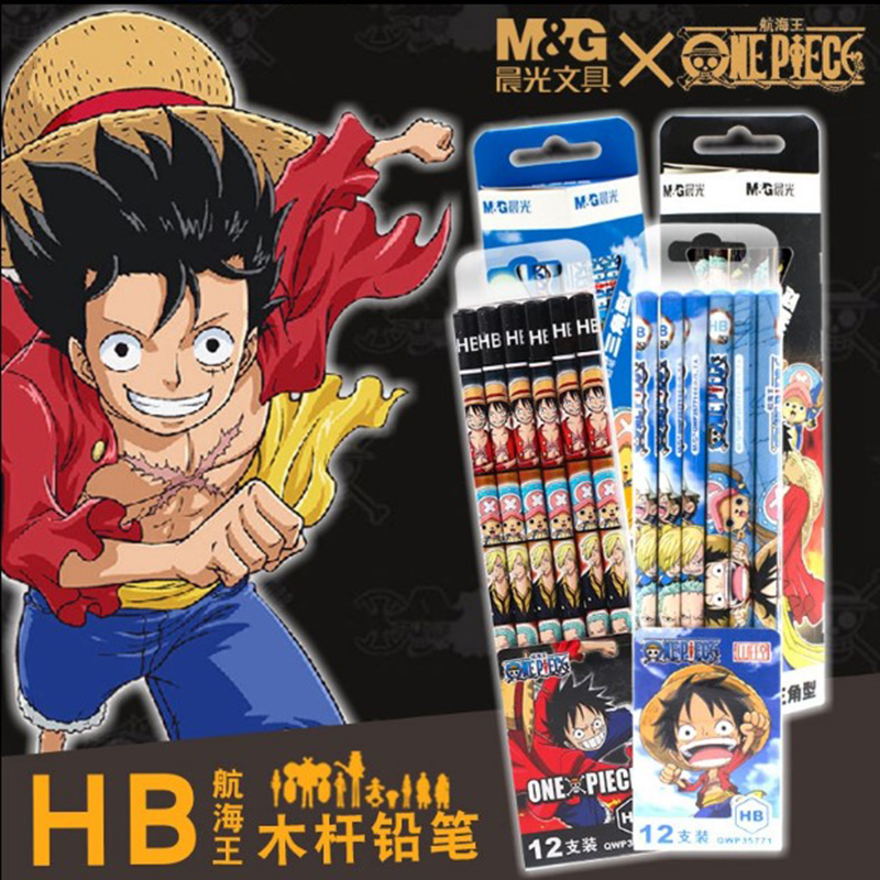 晨光铅笔HB三角杆幼儿园儿童矫正握姿笔QWP30705航海王系列卡通人物图案小学生写字笔不易断初学者学握笔铅笔