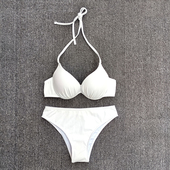 2024新款 比基尼游泳衣女三角小胸钢托聚拢白色艺考 欧美性感三点式
