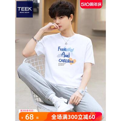 TEEK2024新款男款短袖t恤 夏季纯棉上衣服青少年冰丝半袖潮牌体恤
