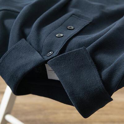 藏青色230g重磅纯棉翻领POLO衫日系纯色时尚百搭夏季短袖男女上衣