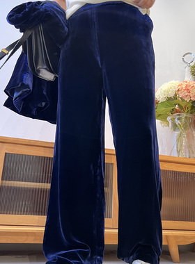 断码~“超长腿”W炸裤型 质感无敌 高J又显瘦气质高腰丝绒阔腿裤