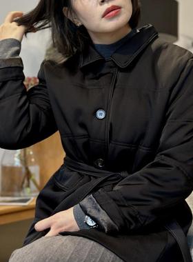 JI简高品！廓形显瘦 多功能翻领真丝夹棉轻盈保暖棉服黑色外套女