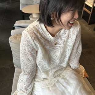 宽松上衣女春装 唯美 蕾丝花边刺绣喇叭袖 法式 两件套 优雅气质